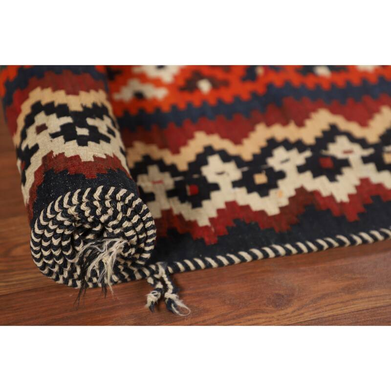 Red Kilim Qashqai Persian Vintage Area Rug Flatweave Wool Carpet - 5'0"x 7'6"