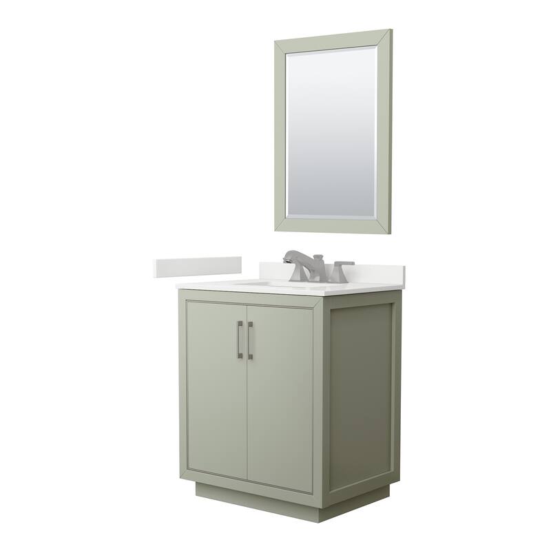 Wyndham Collection WCF111130S-QTZ-US3M24 Icon 30" Free Standing Single - Light Green / White Quartz Top / Brushed Nickel