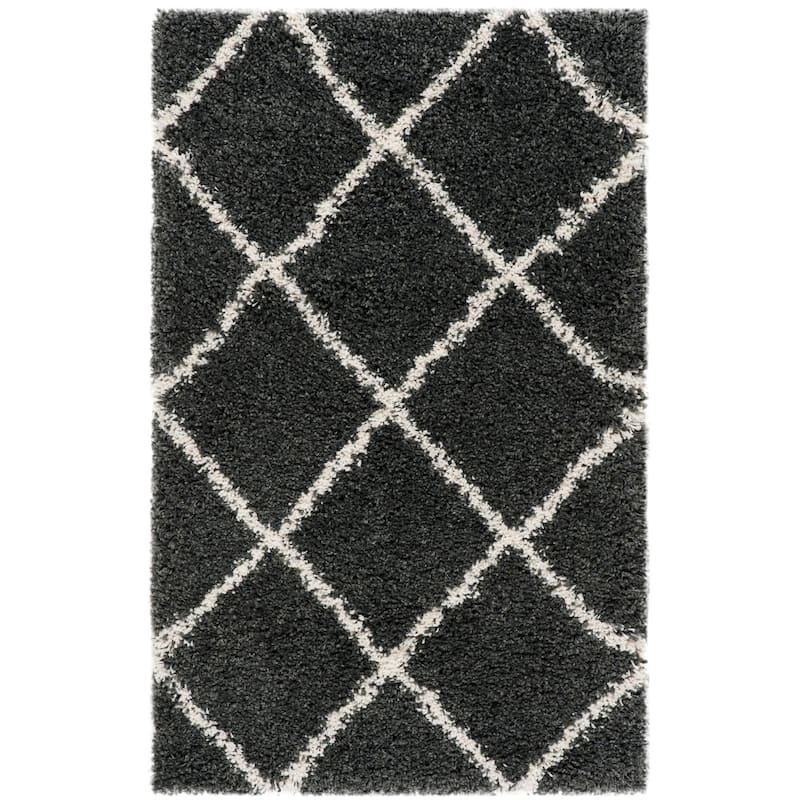 SAFAVIEH Hudson Shag Estella Diamond Trellis 2-inch Thick Rug - 2'3" x 3'9" - Dark Grey/Ivory