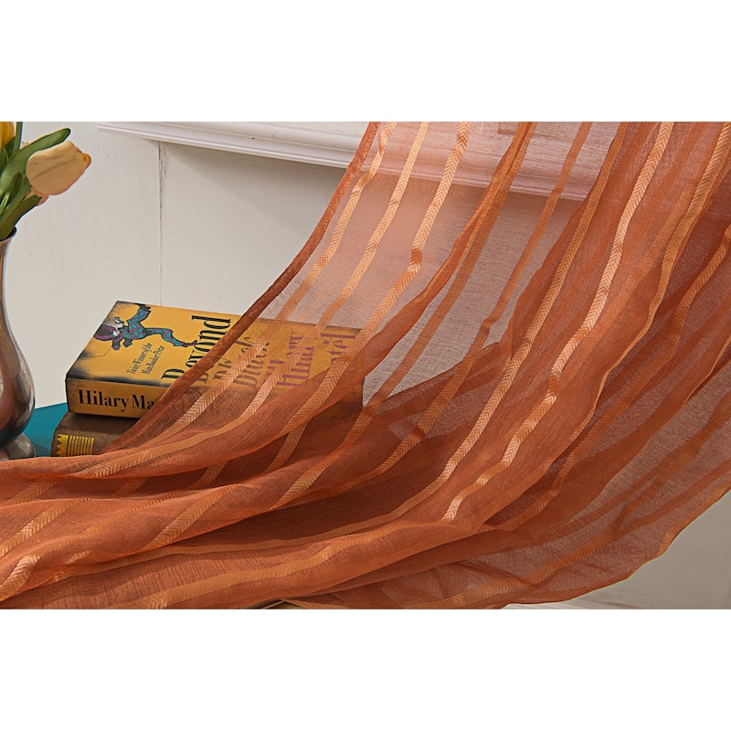 Gretchen Striped Sheer Window Curtain Rod Pocket 90 inch - 54 x 90 in.
