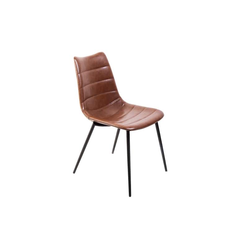 Brown Faux Leather Dining Side Chairs with Black Iron Legs Set of 2 - 17" L x 22” W x 32" H