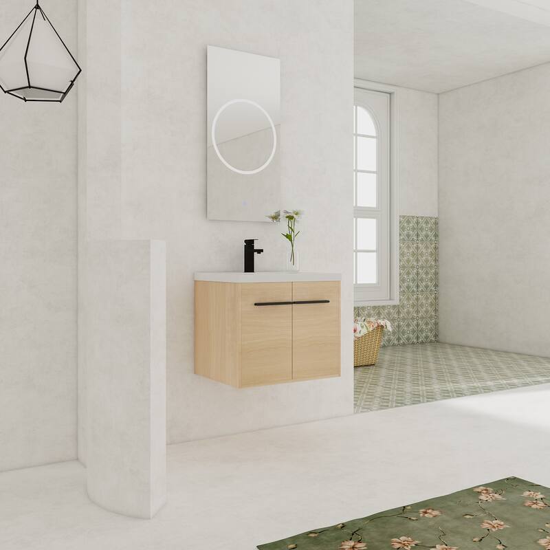 GDFStudio - Levistar Modern Wall-Mounted Bathroom Vanity Set with Scratch-Resistant Resin Sink & Soft Close Doors