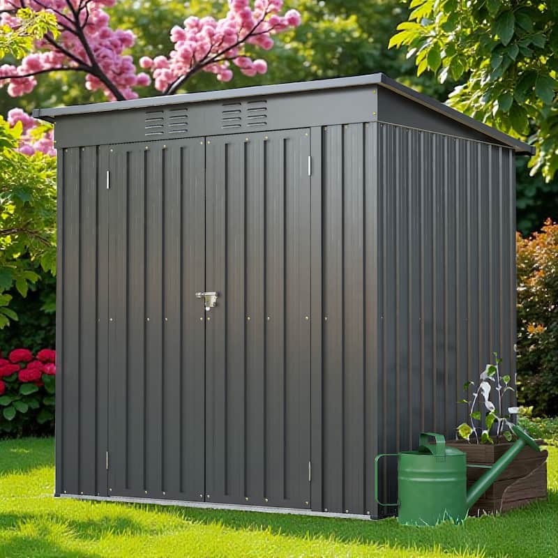 6 x 4 ft Outdoor Storage Shed, All Weather Metal Tool Shed with Hinged Door, Padlock, Backyard Garden Shed - Black