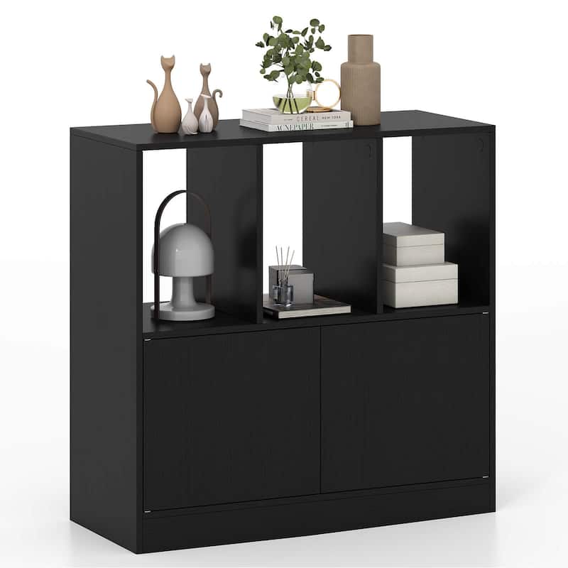 Costway 1/2 PCS Cube Bookcase with Doors, Open Compartments & Cabinet, - See Details - Black-1 PCS
