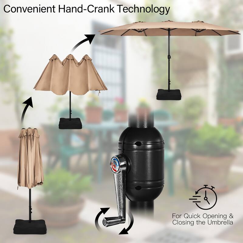 Costway 15FT Double-Sided Twin Patio Umbrella Outdoor Market W/ Crank
