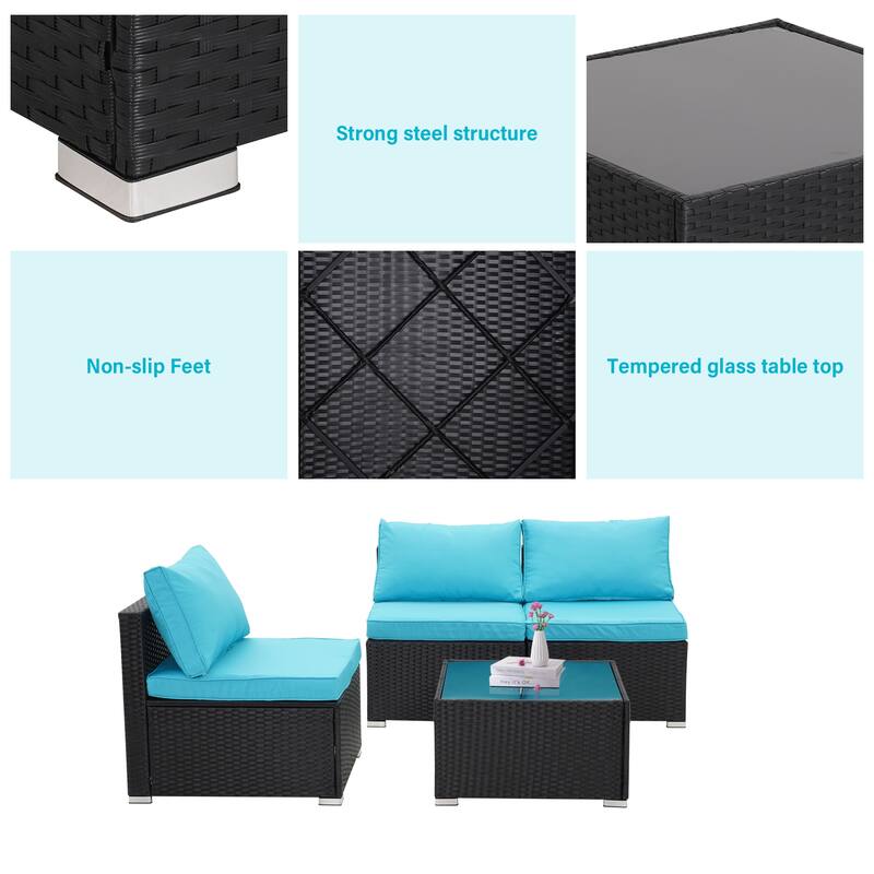Zenova 4Piece Rattan Sofa Sectional Set, Patio Furniture Set Bed