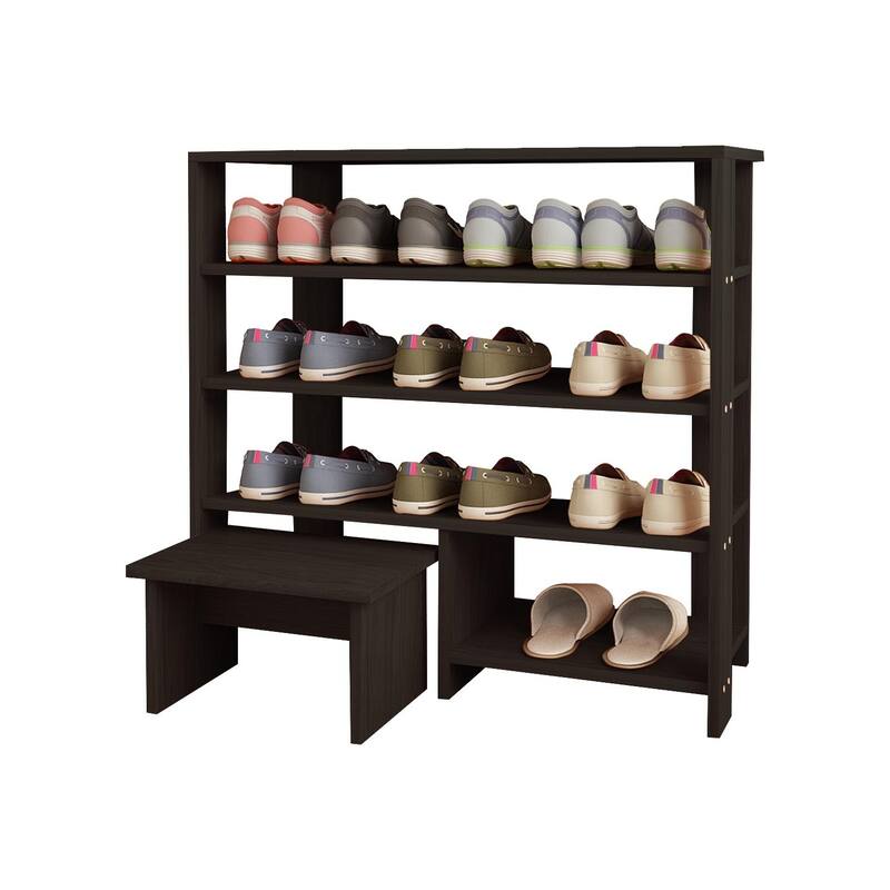 HELLO LAURA Farmhouse 4 Tier Wood Shoe Rack for Entryway Black