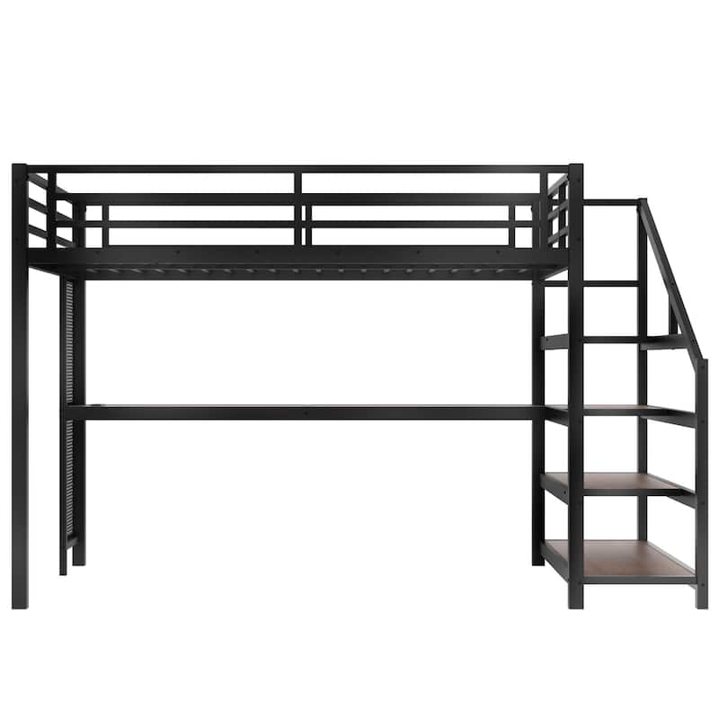 Metal Loft Beds with LED Lights,USB Ports