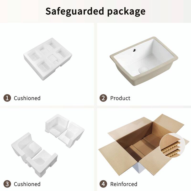 Rectangle Undermount Bathroom Sink - Under Counter Vanity Sink, White Porcelain Basin with Opening Size