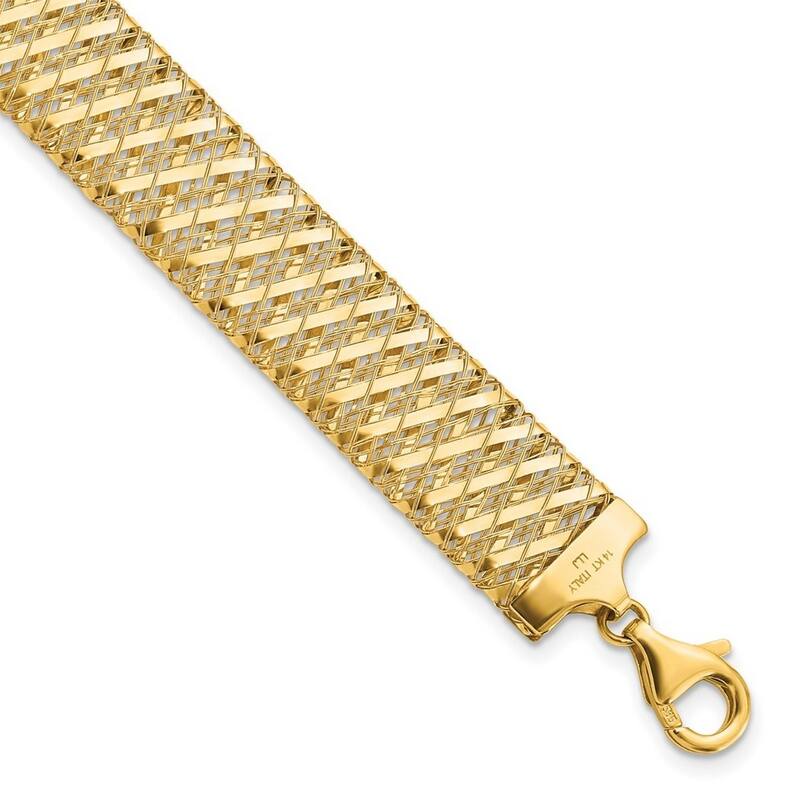 Curata 12mm 14k Yellow Gold Flexible Fancy Lobster Closure Fancy Stretch Bracelet 7.25 Inch