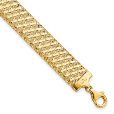 Curata 12mm 14k Yellow Gold Flexible Fancy Lobster Closure Fancy Stretch Bracelet 7.25 Inch