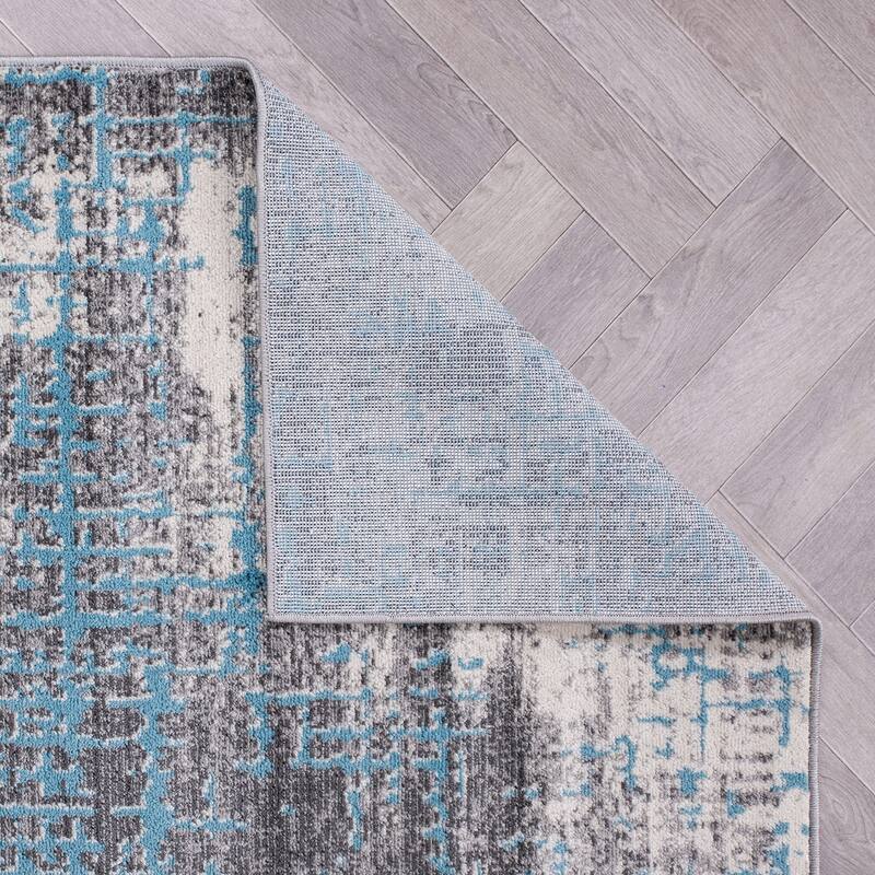 World Rug Gallery Distressed Abstract Design Blue Area Rug