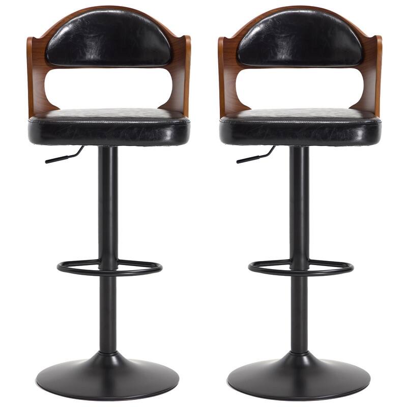 PU Leather Upholstered High-resilience Cushion 360° Swivel Adjustable Height Bar Stools with Footrest(set of 2)