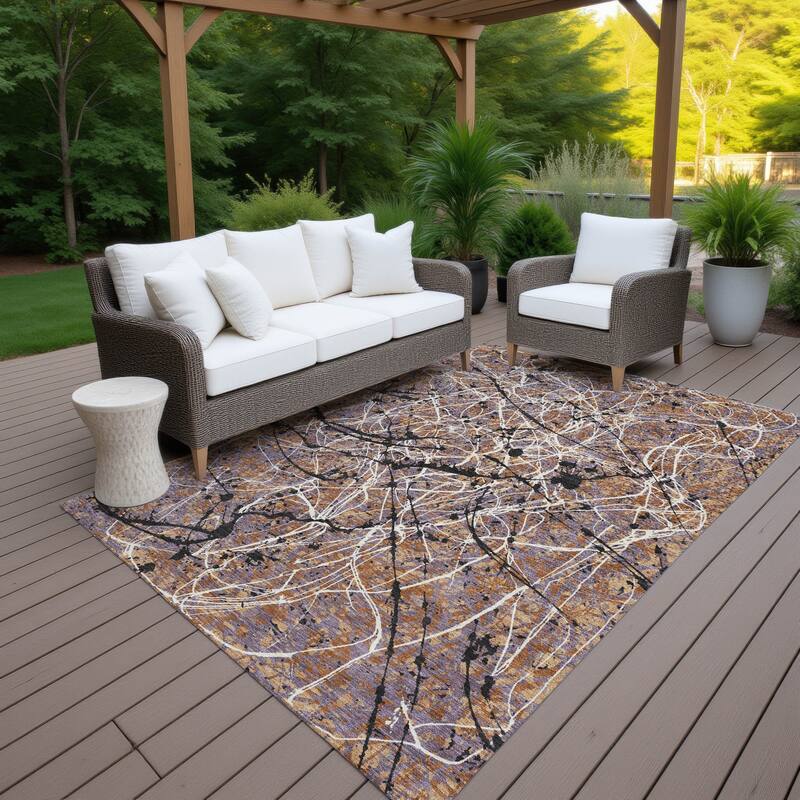 Machine Washable Indoor/ Outdoor Modern Splatter Chantille Rug