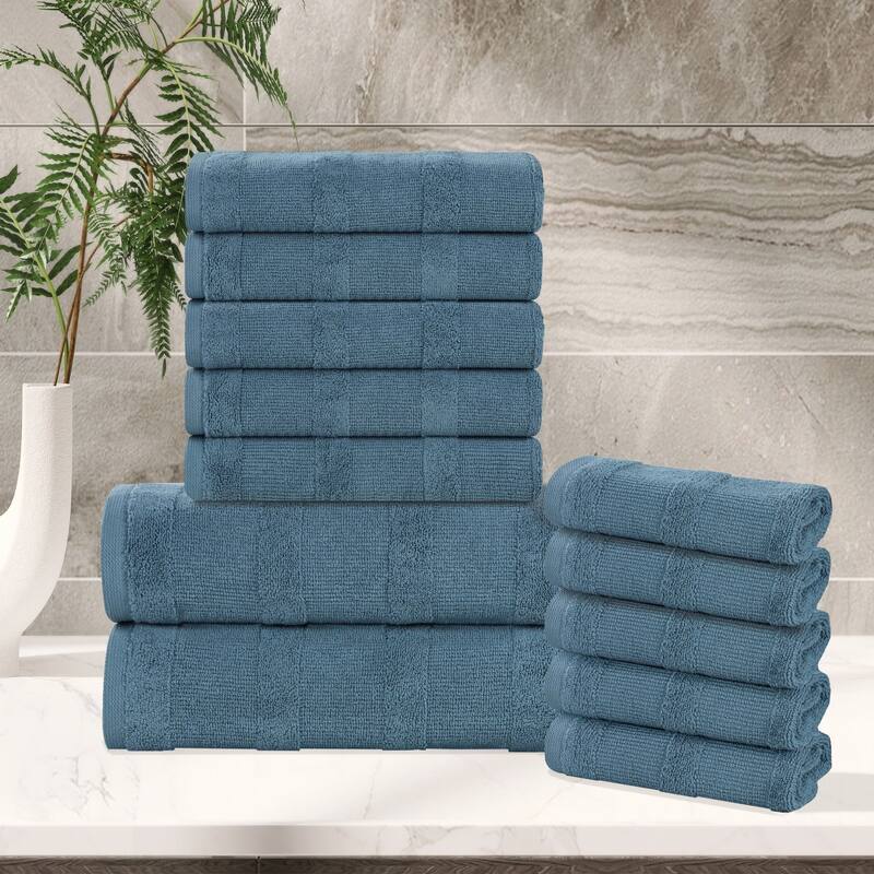 Superior Roma Cotton Assorted Ribbed Solid Towel Set of 12