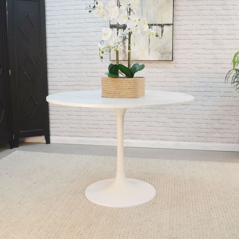 Marble Top Pedestal Style Dining Table - 40" - White