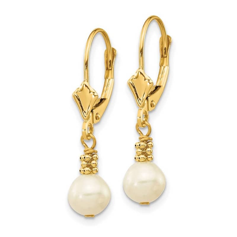 Curata 14k Yellow Gold 30x8mm White Freshwater Cultured Pearl Leverback Earrings