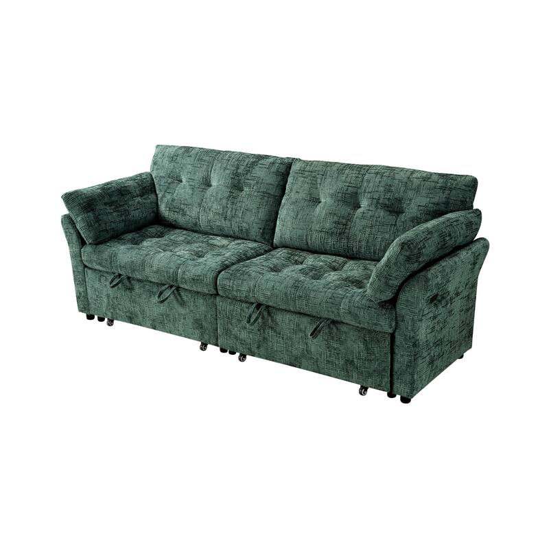 3-Seat Sofa Bed – Pull-Out Sleeper, 89" Sectional Sofa in Beige/Blue/Green