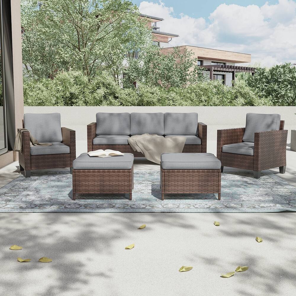 LIVOOSUN 5Pcs Patio Furniture Set Grey Rattan Coversation Seating Set