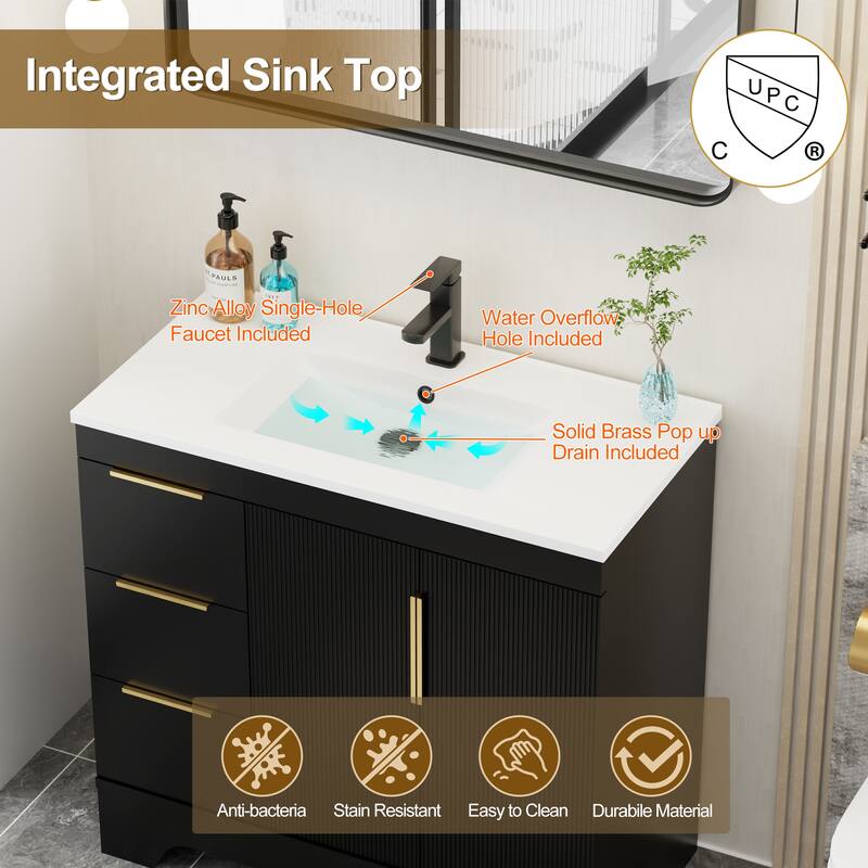 Vertical Stripes Bathroom Vanity Set with Sink Top & Faucet