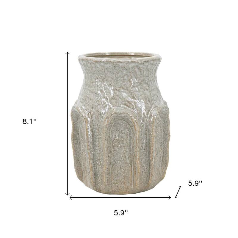 8" Sage And Gray Textural Ceramic Table Vase - 5.90