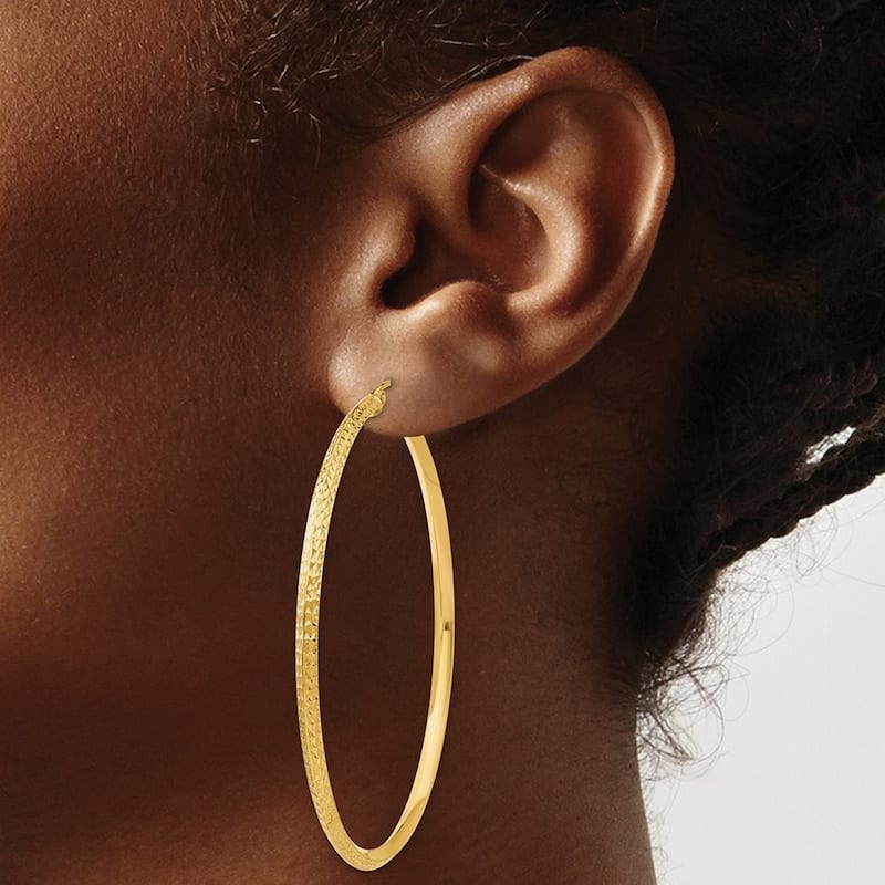 Curata 14k Yellow Gold Knife Edge Sparkle Cut Hoop Earrings - 55mm long 2.5mm Thick Jewelry Gifts for