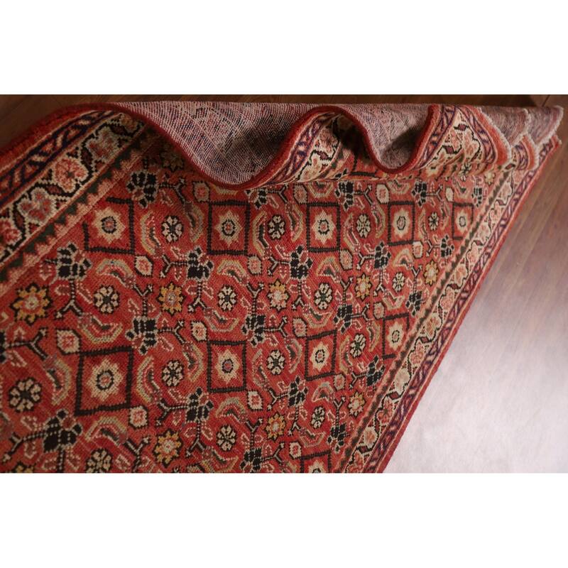 Hand Knotted Oriental 100% Wool Carpet Traditional All-Over Red Mahal Runner Rug - 10' 3'' X 3' 5''