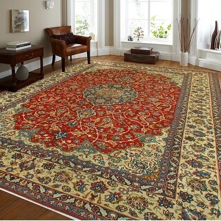 Super Vintage Distressed Behrad Red/Gold Rug - 9'8