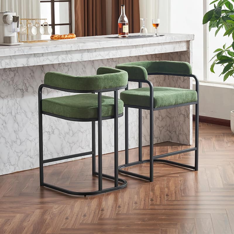 Modern Chenille Bar Stools Set of 2, Upholstered Counter Height Chairs