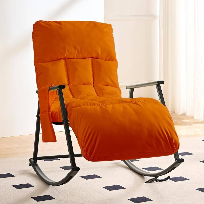 Mixoy Modern Adjustable Rocking Chair,Lounge Nursery with Iron Frame with Storage Pocket - adjusted by 4 gears - Orange