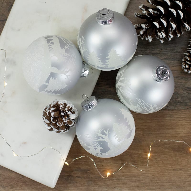 4ct Matte Frosted White Glass Christmas Ornament 3.25-"" (80mm)