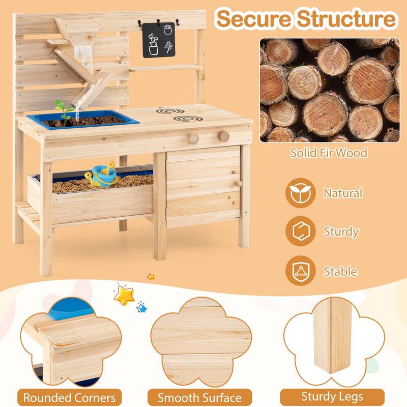 Outdoor Play Pretend Kitchen with Detachable Sandbox and Removable Sink-Natural - Multi
