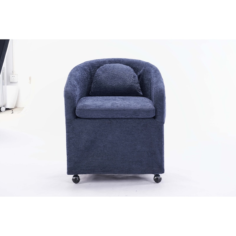 Fabric Dining Armchair With Back Cushion and Universal Wheels