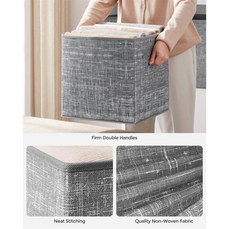 13 Inch Set of 6 Fabric Foldable Storage Cubes with Handles for Closet or Bedroom Organization - 13”L x 13”W x 13”H