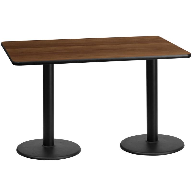 30'' x 60'' Rectangular Laminate Table Top with 18'' Round Table Height Bases - 30"W x 60"D x 31.125"H - 30"W x 60"D x 31.125"H - Walnut Finish