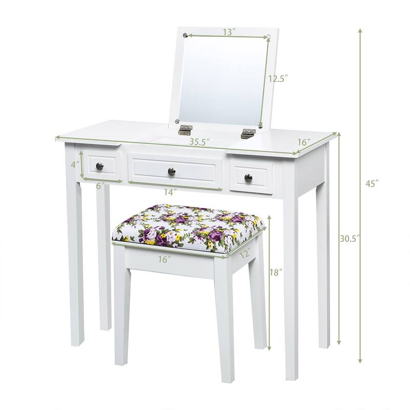 Vanity Set with Bench Dressing Table with Flip Top Mirror
