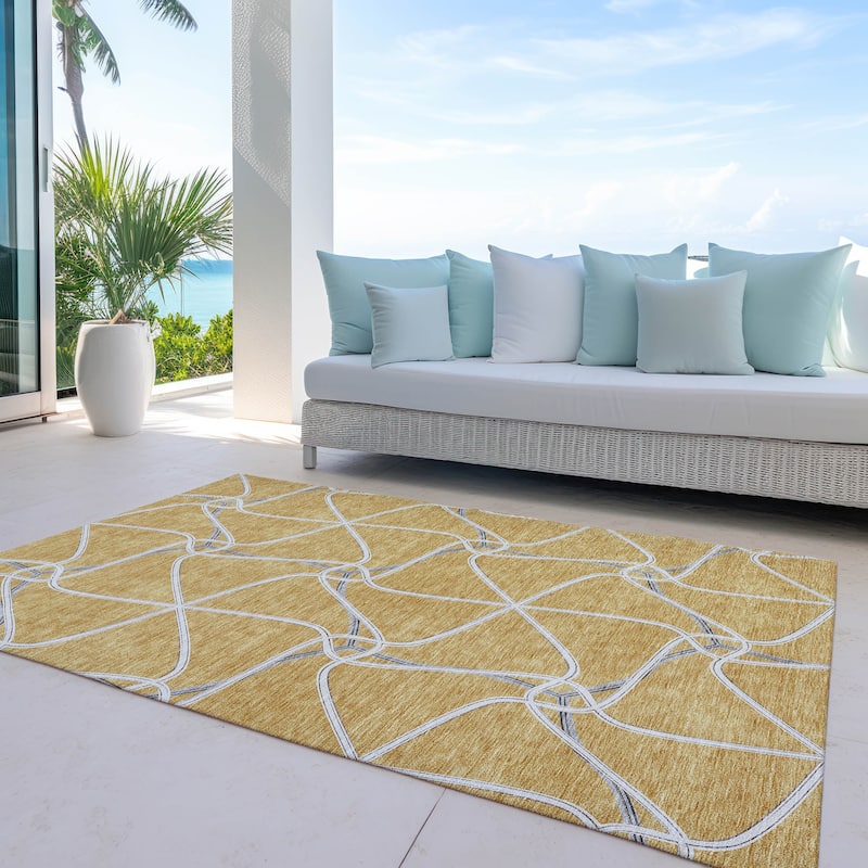 Machine Washable Indoor/ Outdoor Contemporary Links Chantille Rug - Gold - 10' x 14'