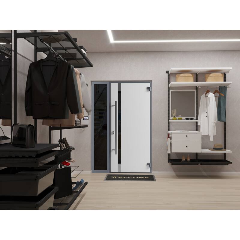 Front Exterior Prehung Steel Door Ronex 1011 Grey Stainless Inserts Entry Metal Painted W36xH80 Left hand Inswing