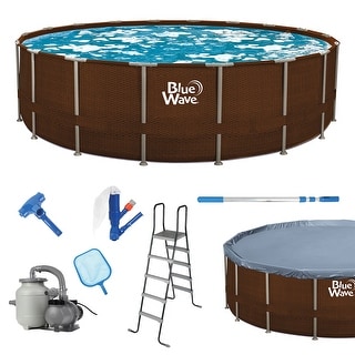 Mocha Wicker Round Frame Above Ground Swimming Pool Package