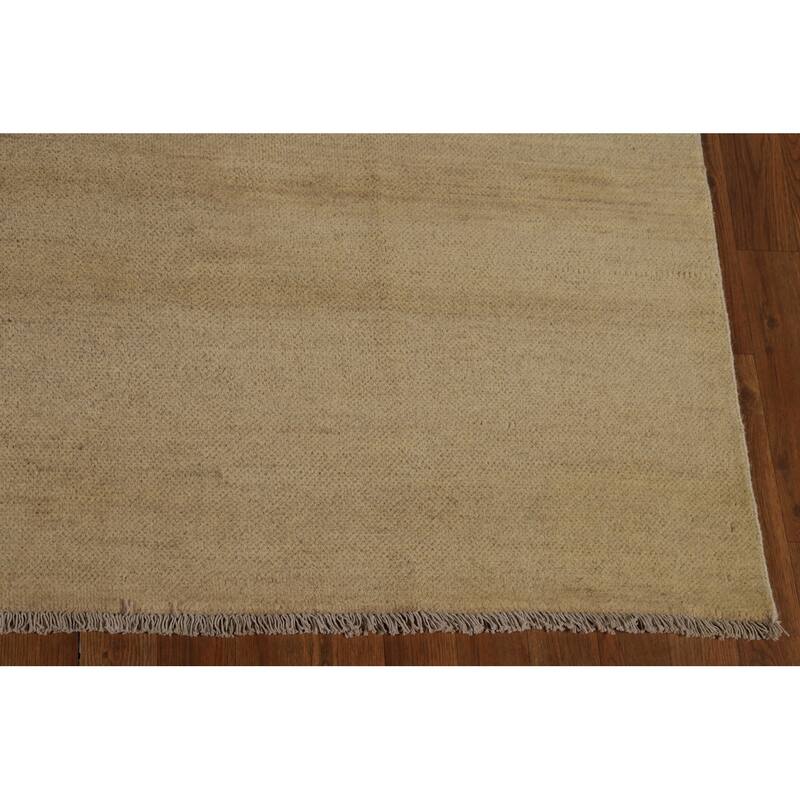 Modern Gabbeh Oriental Area Rug Handmade Solid Yellow Wool Carpet - 6'5" x 9'3"