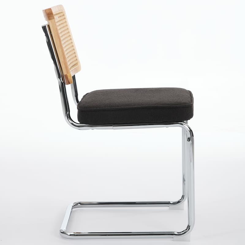 Modern Dining Chairs Set of 2, Velvet Accent Chairs with Natural Cane Back & Stainless Chrome Base, Upholstered Rattan Chairs