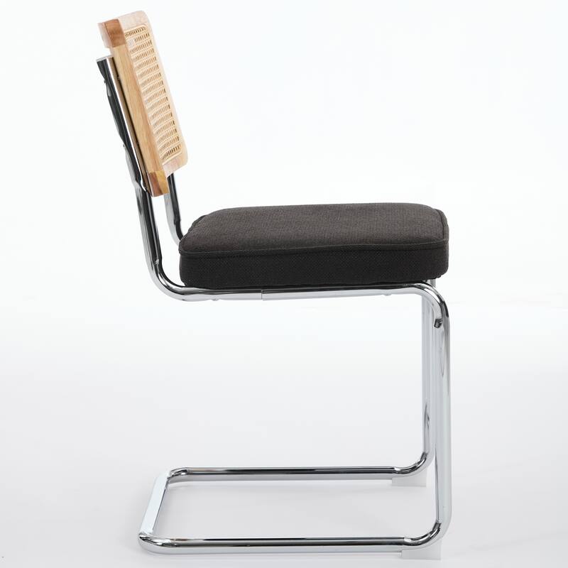Velvet Upholstered Dining Chairs Set of 2, with Natural Cane Back and Stainless Chrome Base