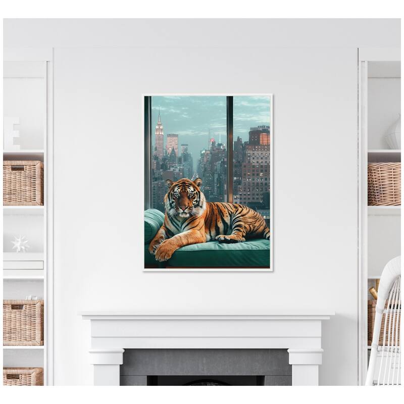 Kate and Laurel Sylvie Graceful Tiger in New York Framed Canvas by Michael Schauer