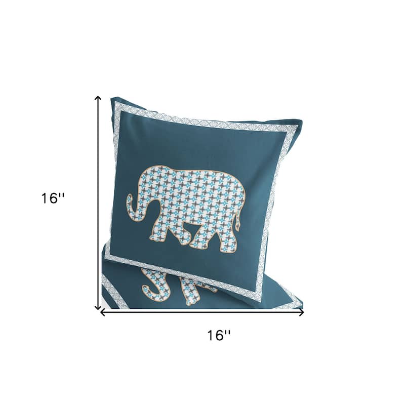 HomeRoots Set of Two 16" X 16" Blue and White Elephant Blown Seam Animal Print Indoor Outdoor Throw Pillow