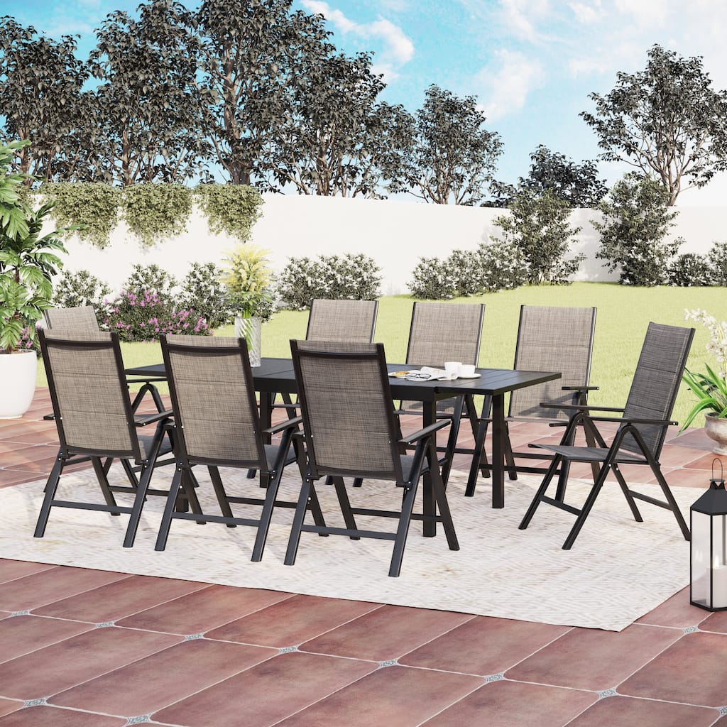 7/9-Piece Patio Dining Set of Foldable & 7-Angle Adjustable Padded Patio Dining Chairs and 1 Extendable Table