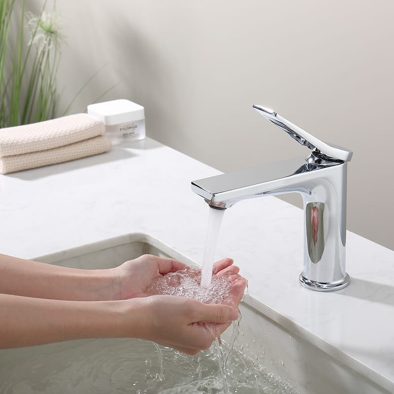 Chrome Single Handle Bathroom Faucet for 1 Hole Vanity Sink - 7.08" x 1.77" x 7.24"