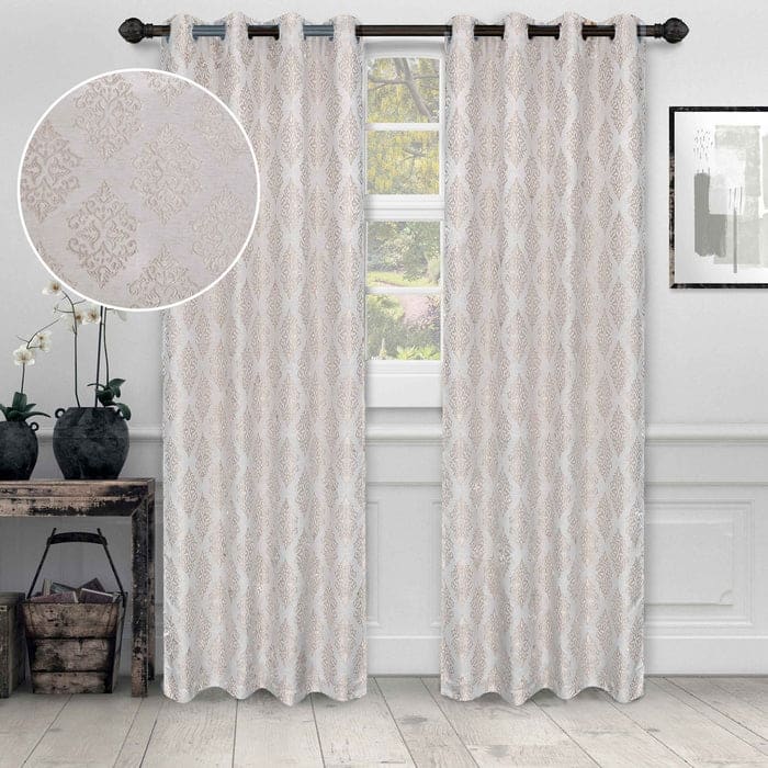 Superior Venetian Damask Jacquard Embroidered Washable Curtains, Set of 2 - 42" x 96" - Ivory