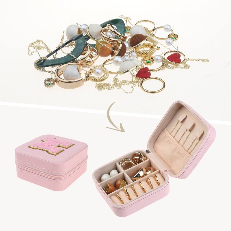 Travel Jewelry Box for Women Girls Birthday Gift, Mini PU Leather Jewelry Organizer Case Storage - Pink - M