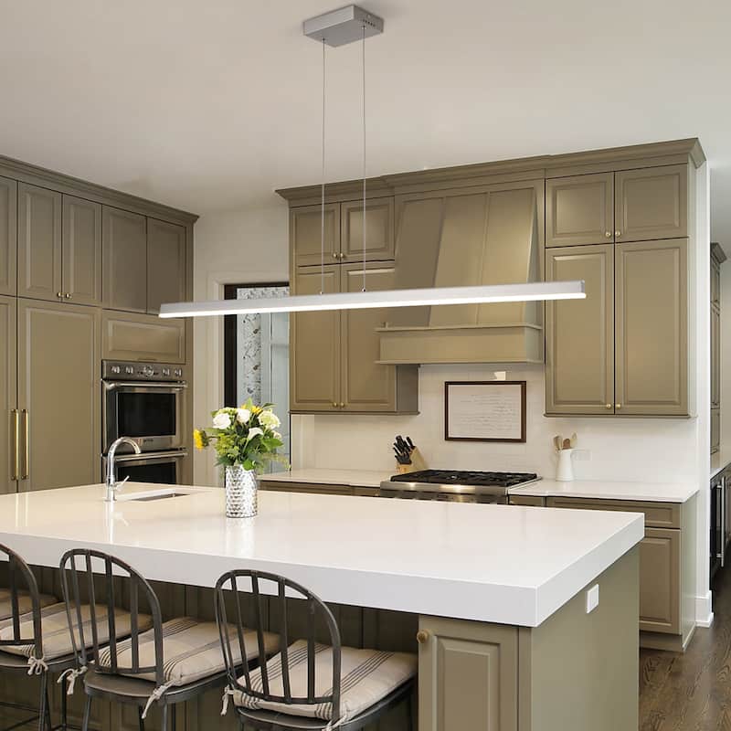 Modern Kitchen Island Dimmable LED Acrylic Linear Pendant Light - Length 47.64'' - Silver