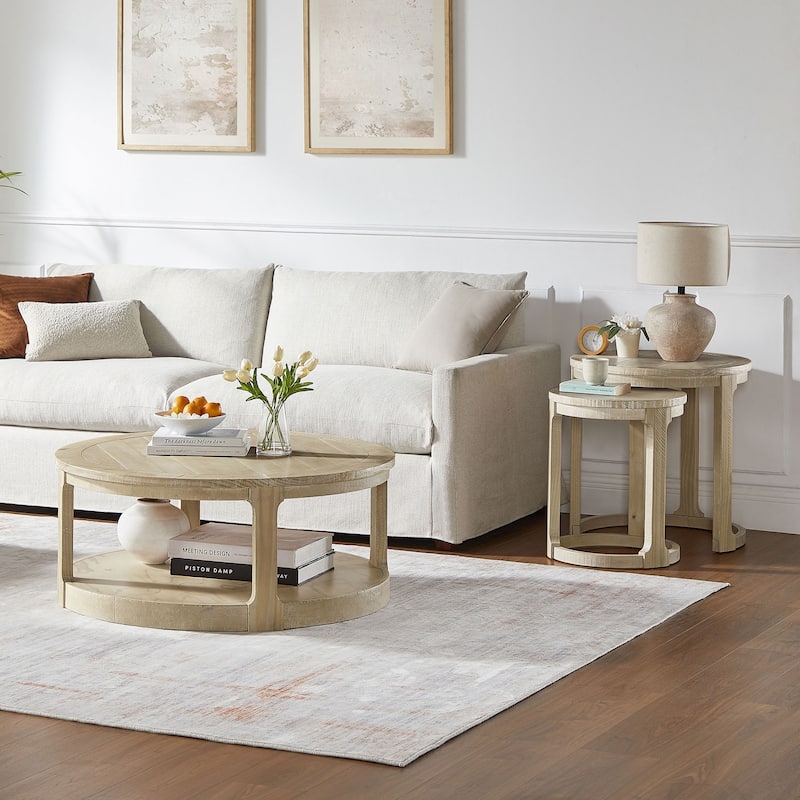 Set of 2 Coffee Table Oak Side Table for Living Room, Simple Sofa Table Nesting Table End Table Nightstand